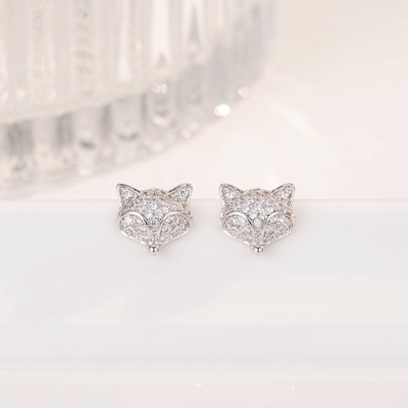 Cute Temperament Fox Studded Diamond Earrings