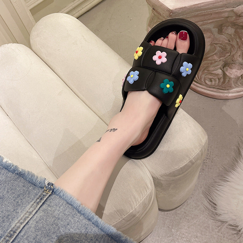 Household Indoor Soft Sole Thick Cute Flower Slippers Female