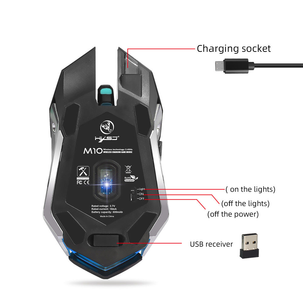 HXSJ new wireless mouse 2.4GPI gaming mouse glowing mouse