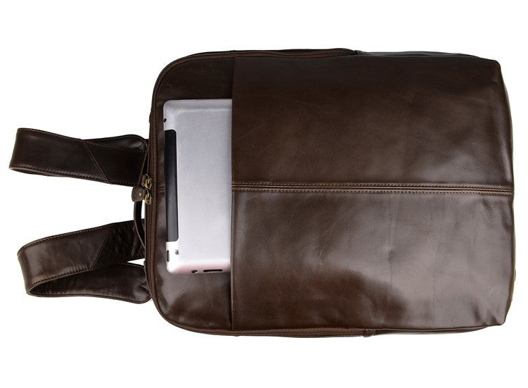 Top layer leather computer backpack