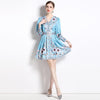 New Retro Positioning Flower V-neck Long Sleeve Waist Slimming And Short Dress