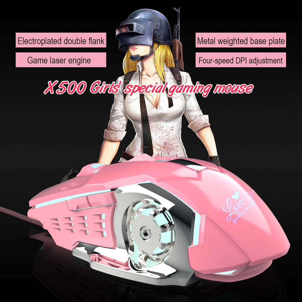 New X500 Pink Gaming Mouse 3200dpi White Light Design