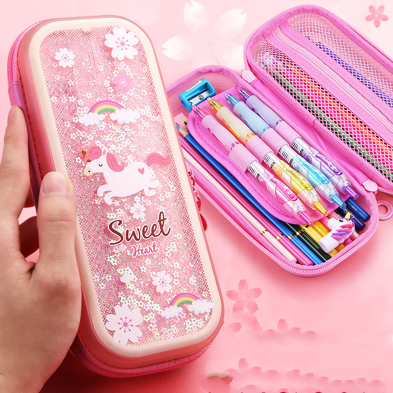 Sakura Quicksand Pencil Case for Primary School Students Large-capacity Cute Liquid Creative Pencil Case