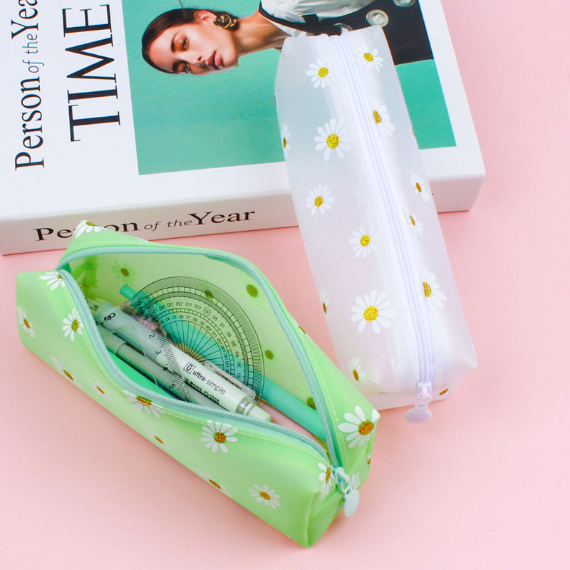 Transparent Tpv Girl Cosmetics Daisy Storage Bag Student Pencil Case