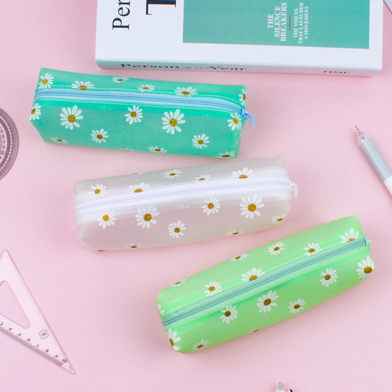 Transparent Tpv Girl Cosmetics Daisy Storage Bag Student Pencil Case