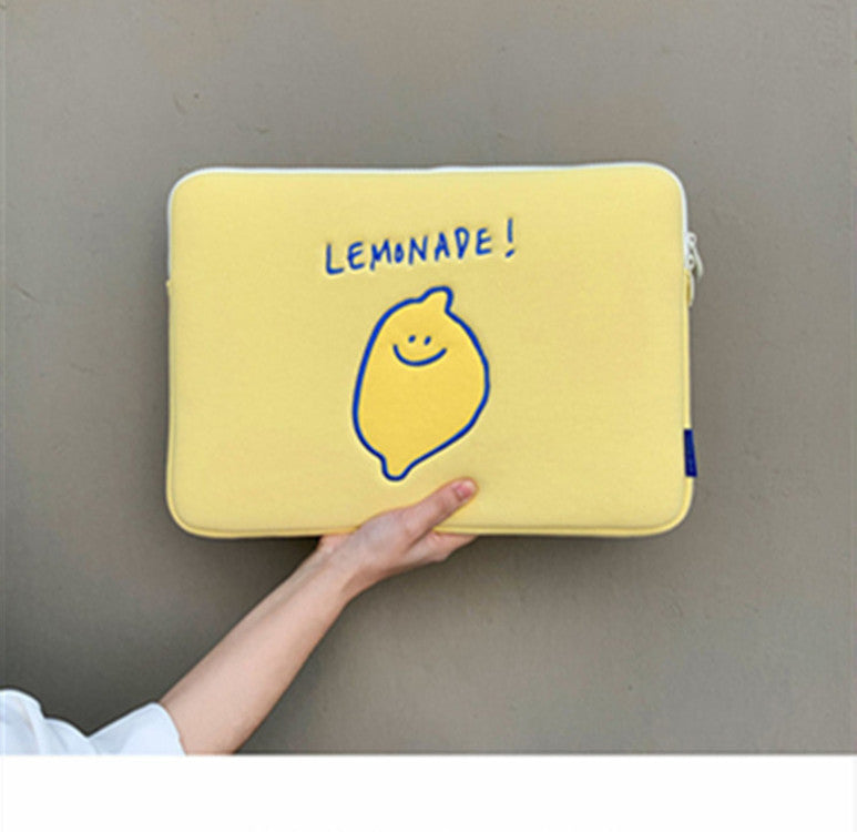 Compatible with Apple, Winter Korean Ins Niche Design Lemon Embroidery Letters IPad Tablet Laptop Bag Storage Bag