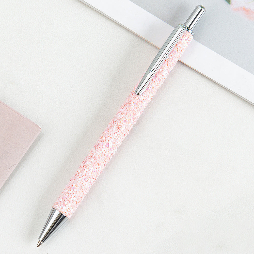Ins Metal Pen Pu Bag Diamond Pen Sequin Press Pen Customized Multi-Color Press Ballpoint Pen