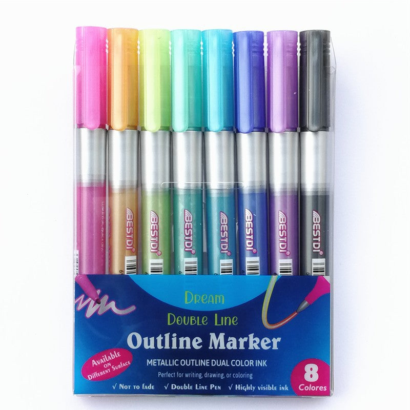 Contour Pen 12 Color Double Line Pen Flashing Highlighter Marker Pen