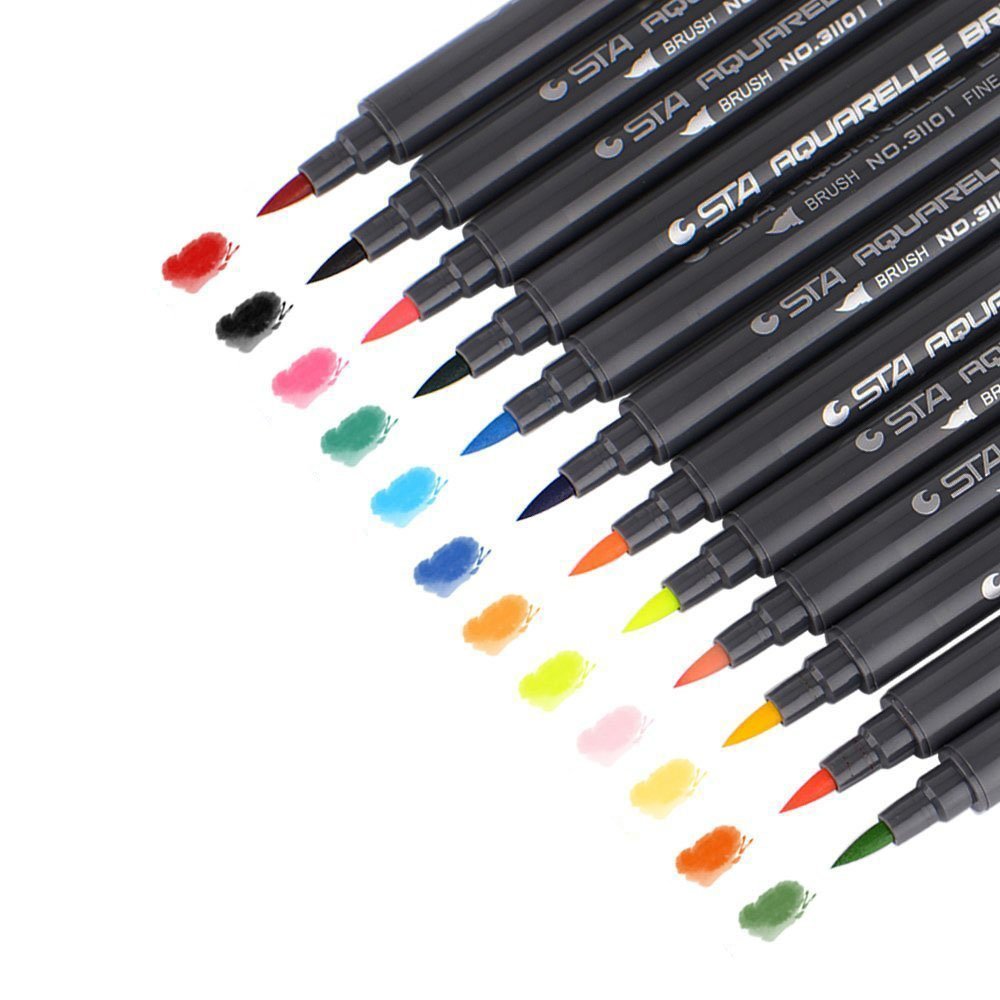 STA 80 Colors Set Water Based Ink Sketch Marker Pens Twin Tip Fine Brush Marker Pen For Graphic Drawing Manga Art Supplies