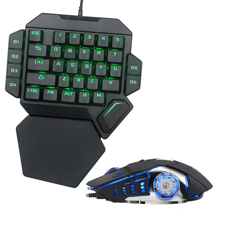 One-handed wired mechanical keyboard green axis set game gun god throne left hand small keyboard and mouse