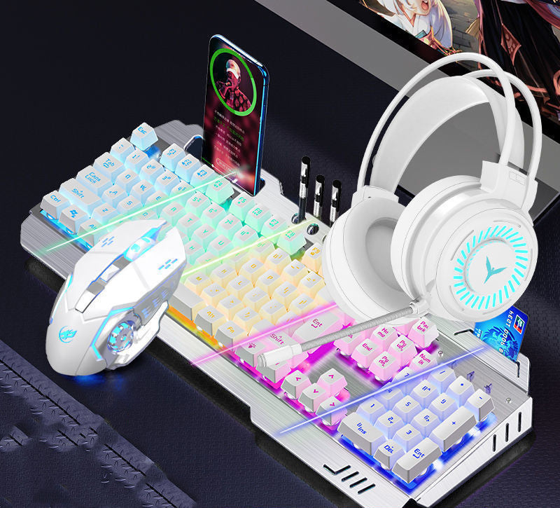 Mechanical Hand Keyboard, Mouse And Earphone Three Piece Suit Wired Computer Notebook Chicken Eating Game