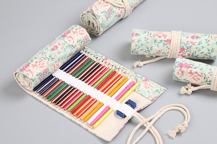 Canvas Pencil Wrap Roll Up Pencil Case Pen Holder Bag Storage Pouch Print with Custom Design