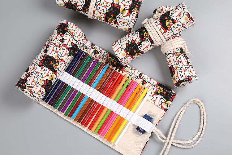 Canvas Pencil Wrap Roll Up Pencil Case Pen Holder Bag Storage Pouch Print with Custom Design