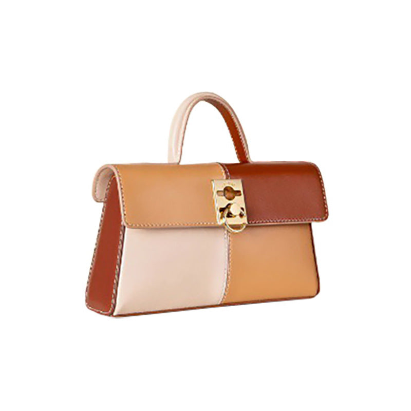 Fashionable chessboard handbag with cowhide leather exterior, sleek design, and elegant gold-toned hardware from Gifts Vip store.