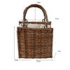 Japanese Small Square Bag Canvas Stitching Rattan Weave