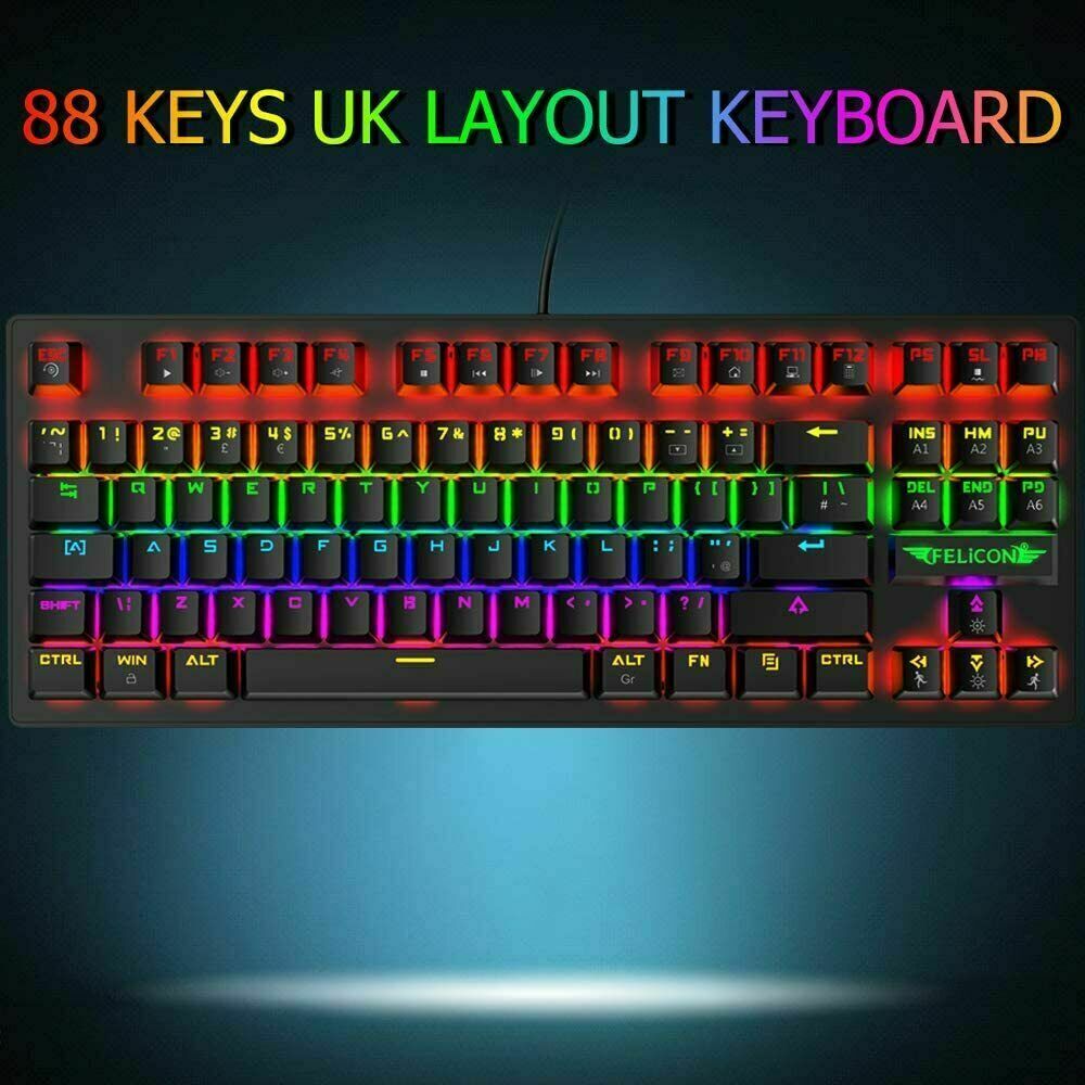 60Percent Mechanical Gaming Keyboard Type C LED Backlit Wired 88 Key For PC Laptop MAC
