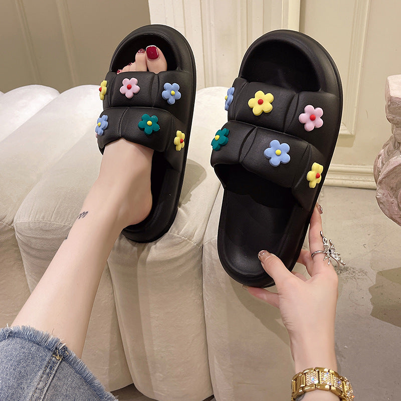 Household Indoor Soft Sole Thick Cute Flower Slippers Female