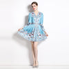 New Retro Positioning Flower V-neck Long Sleeve Waist Slimming And Short Dress