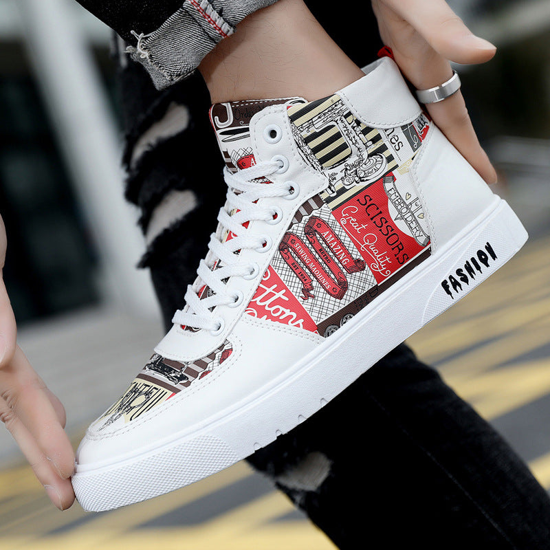 Personality Graffiti High Top Men's Shoes Casual Four Seasons