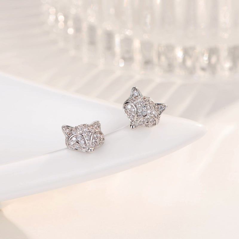 Cute Temperament Fox Studded Diamond Earrings