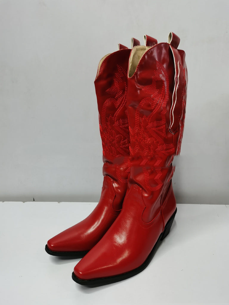 Embroidered Sleeve High Cowboy Boot For Women