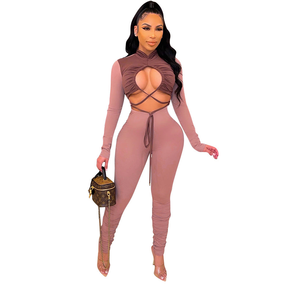 Fashion Tie Long Sleeve Jumpsuit