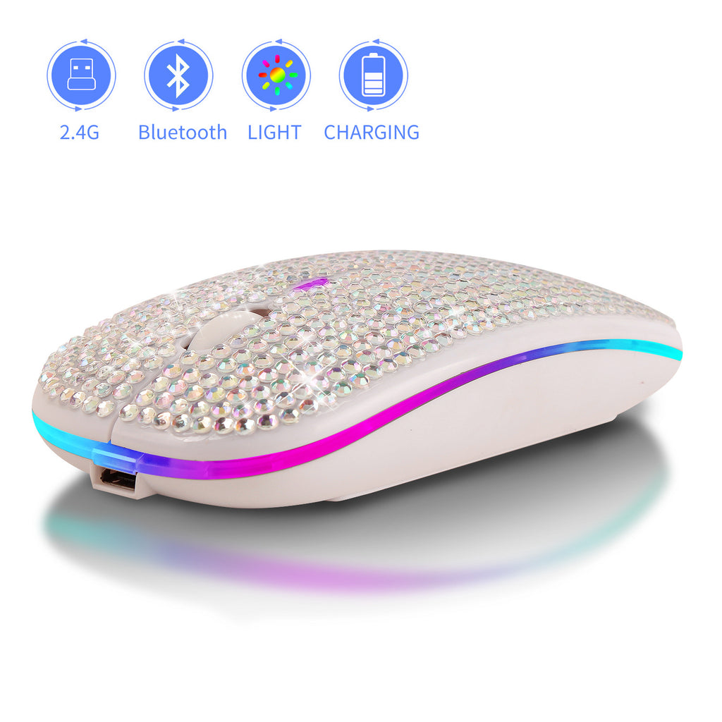 Office Rechargeable Mute Crystal Rhinestone Mouse