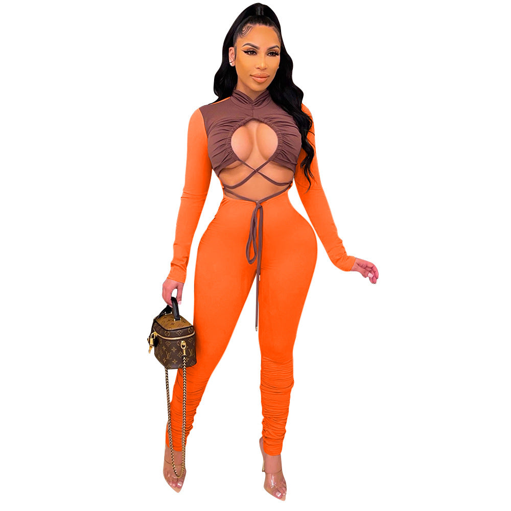 Fashion Tie Long Sleeve Jumpsuit