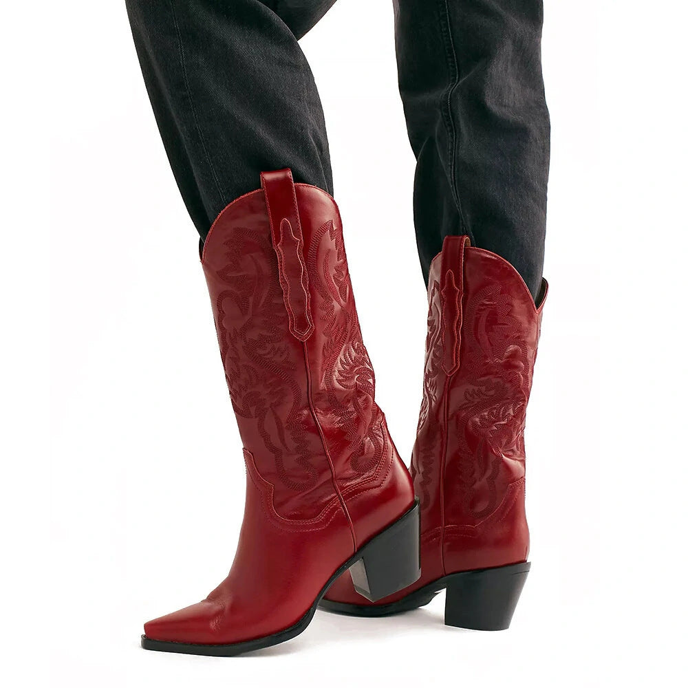 Embroidered Sleeve High Cowboy Boot For Women