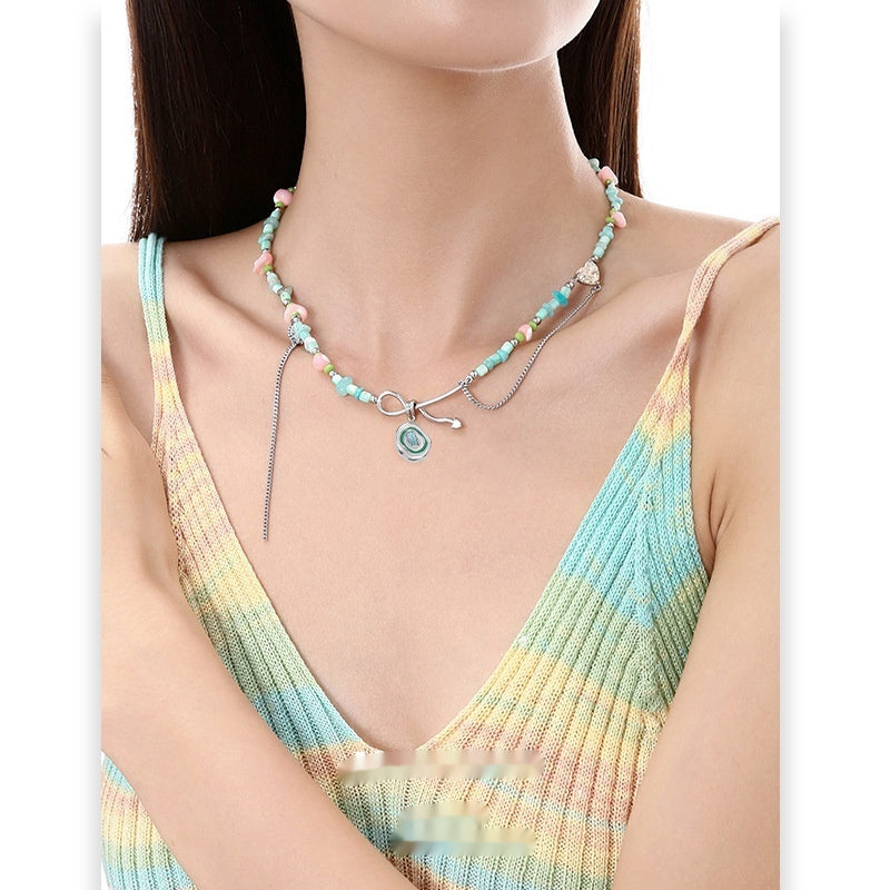 Color Stone Pendant Necklace All-matching Graceful Clavicle Chain