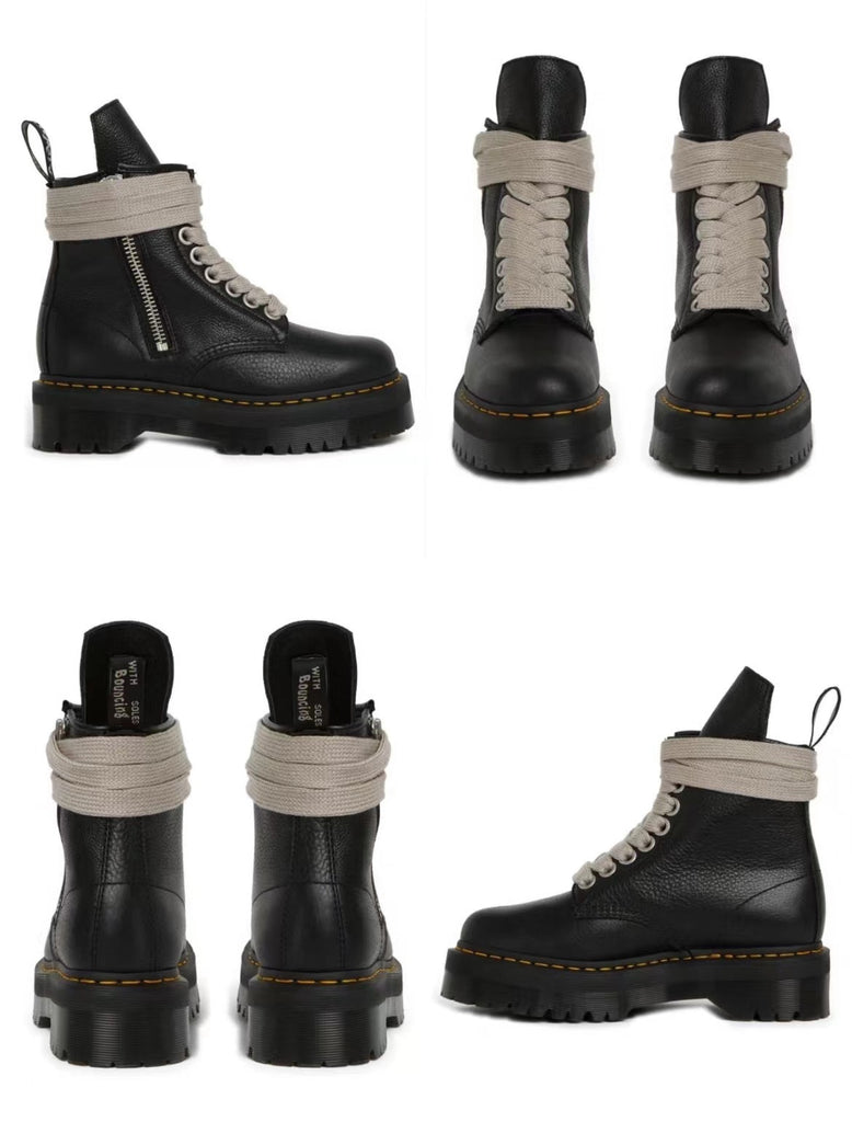 Thick Bottom Litchi Pattern Dr Boots Side Zipper