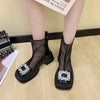 Thin Genuine Leather Mesh Thick Bottom Sandal Boots Hollow Breathable Mesh Shoes