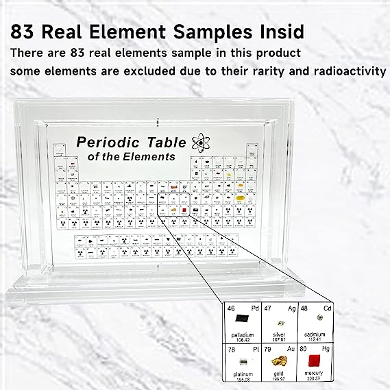 Xanadued Periodic Table With Real Elements Inside, Acrylic Periodic Table Display With 83 Real Element Samples,  3D Rotating Periodic Table Of Elements, Easy To Read.