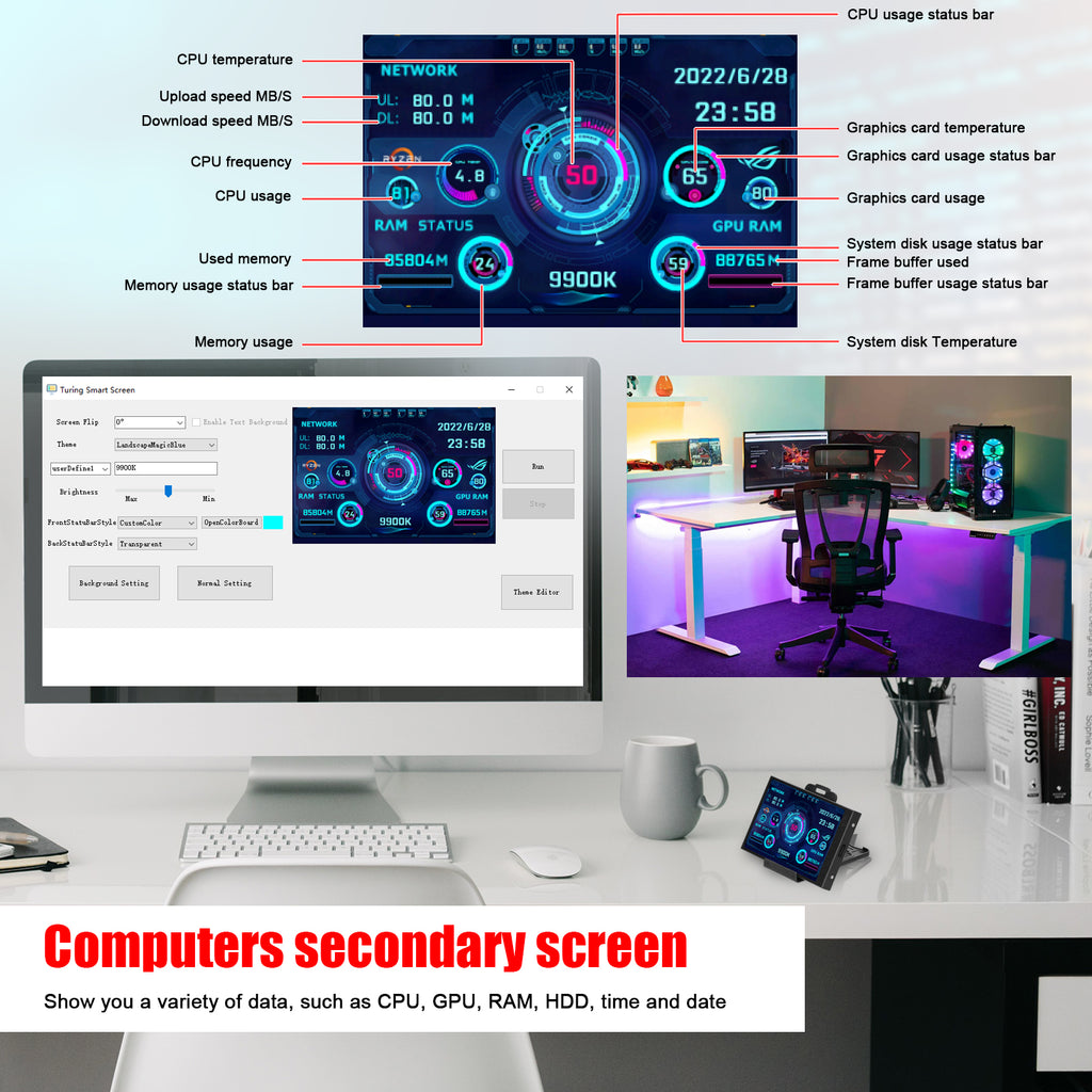 3.5-inch Computer Small Secondary Screen IPS Full View USB Chassis Monitor Date Display