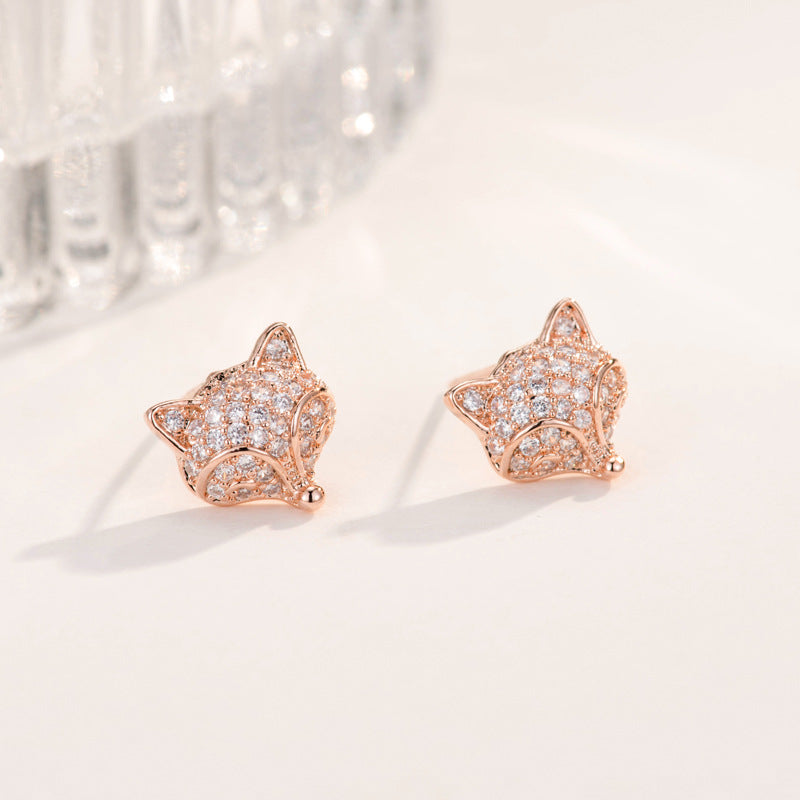 Cute Temperament Fox Studded Diamond Earrings