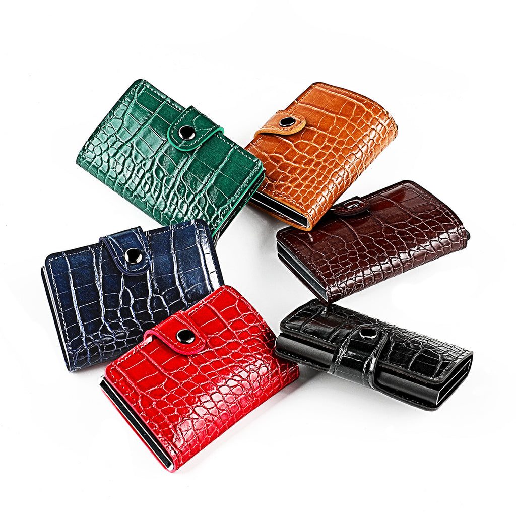 PU Artificial Leather Crocodile Pattern Men's Wallet Aluminum Box Clip