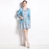 New Retro Positioning Flower V-neck Long Sleeve Waist Slimming And Short Dress