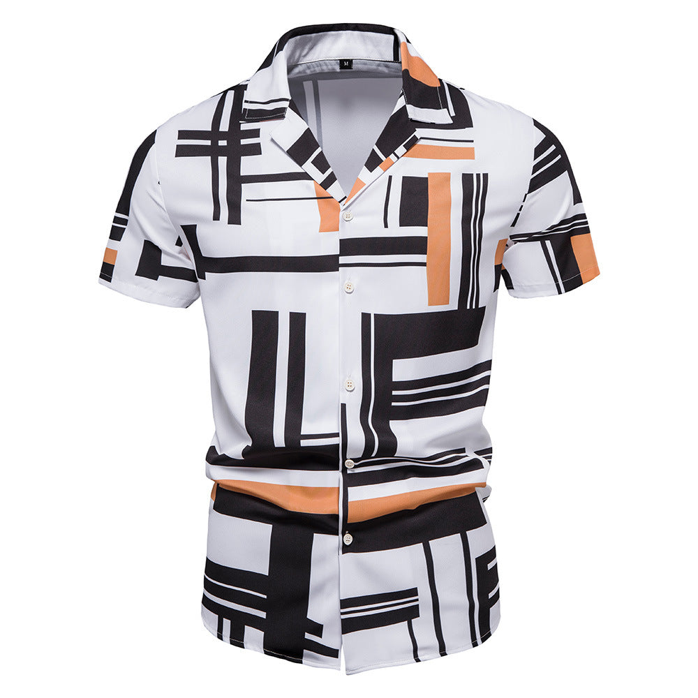 Stylish men's casual top with contrast color printing and lapel design, featured in the product image from Gifts Vip store.