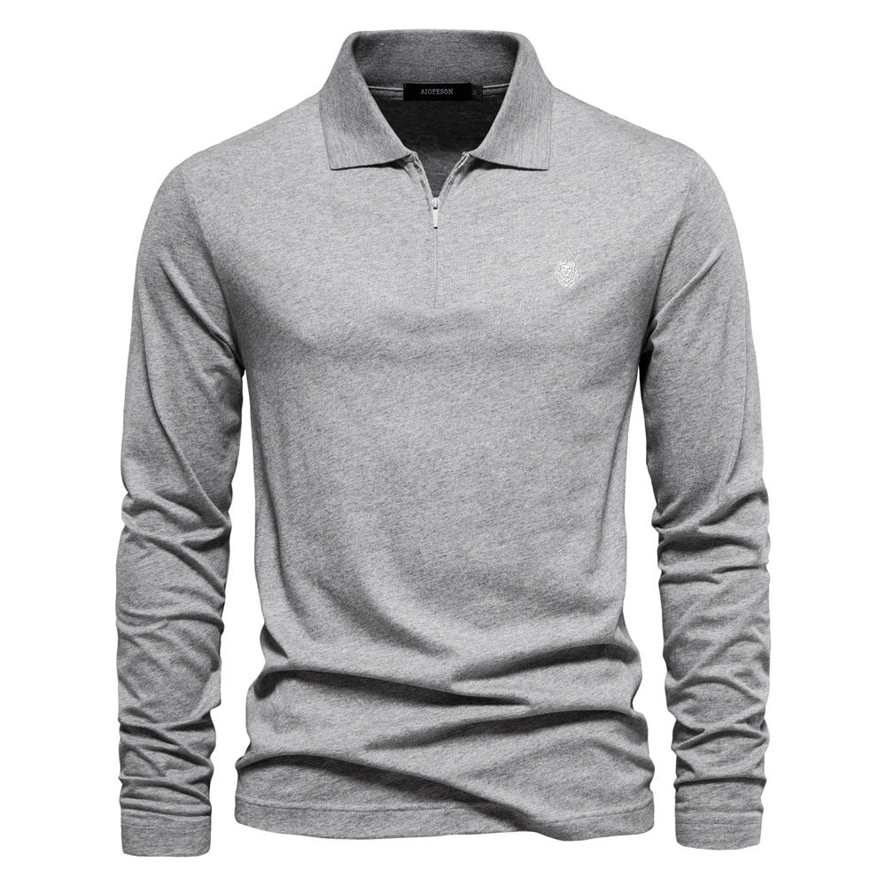 Stylish gray men's casual cotton top with zipper and lapel from Gifts Vip.