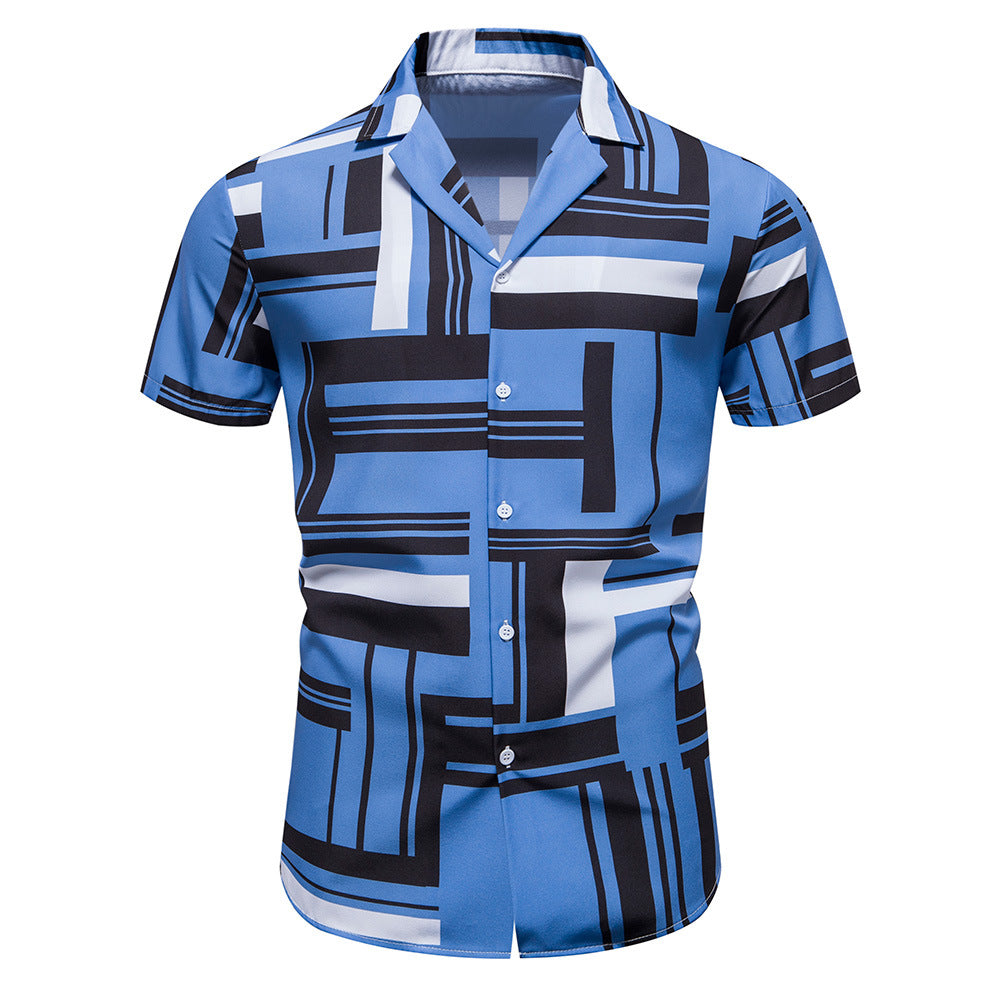 Men's casual blue and black patterned button-up shirt featured in the image from the Gifts Vip store.