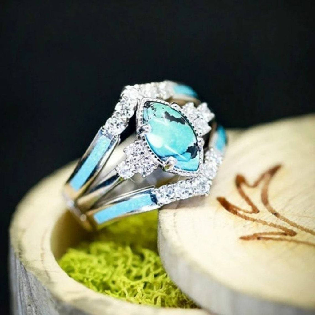 Retro Diamonds Turquoise Three-piece Ring Set