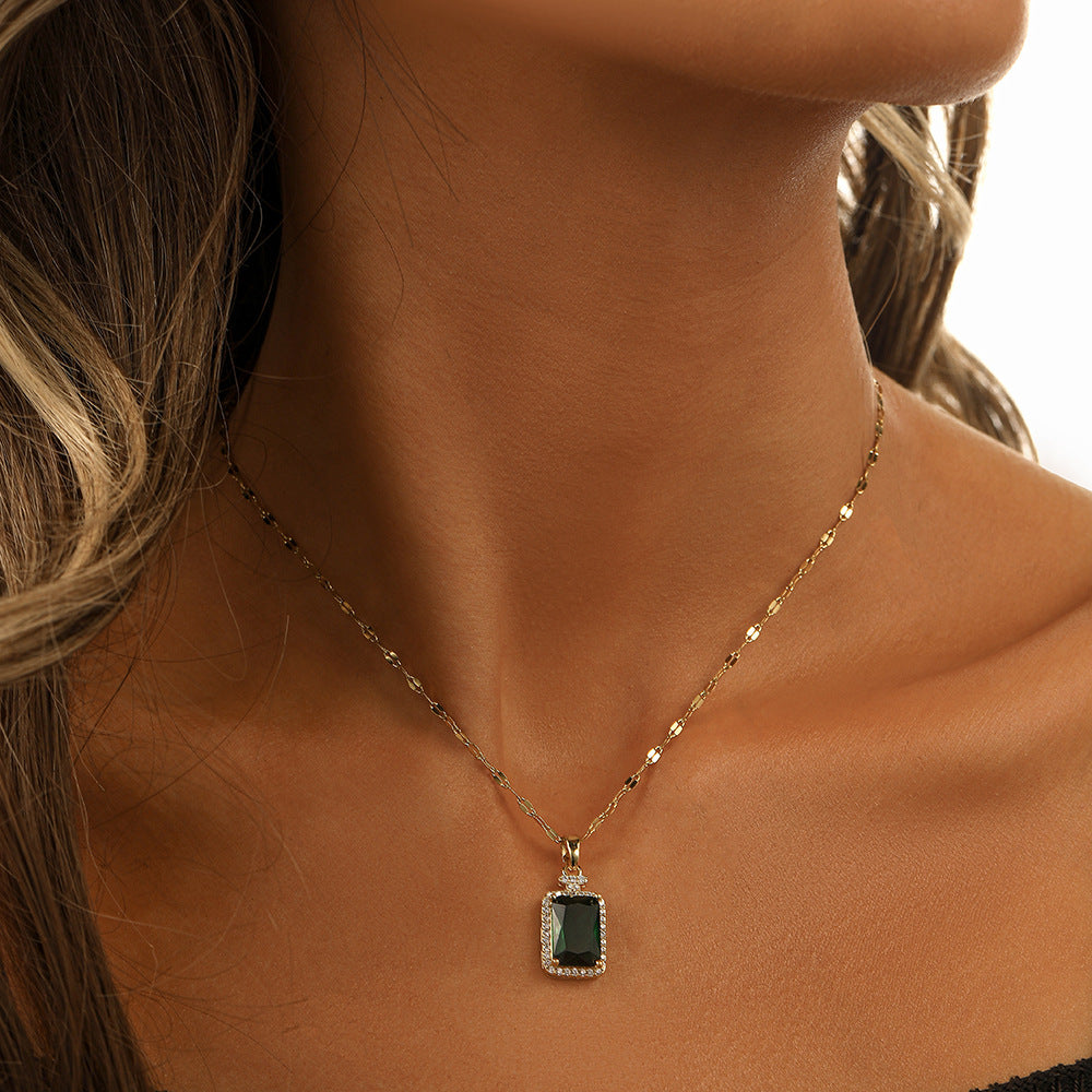 Women's Fashion Beautiful Square Emerald Pendant Necklace