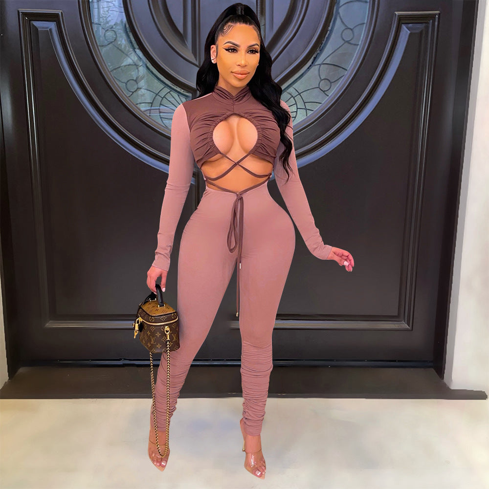 Fashion Tie Long Sleeve Jumpsuit