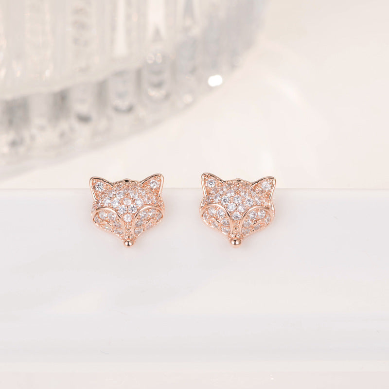 Cute Temperament Fox Studded Diamond Earrings