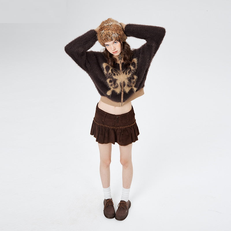 Mohair Stand Collar Cardigan Autumn And Winter Butterfly Embroidery Zipper Sweater