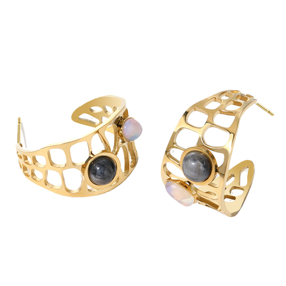 French Retro Natural Stone Irregular Hollow-out Ornament Western Original Design Earrings Bracelet