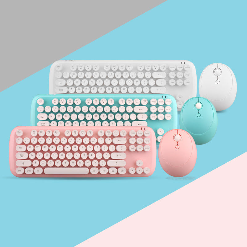 Wireless Keyboard And Mouse Set Girls Color Retro