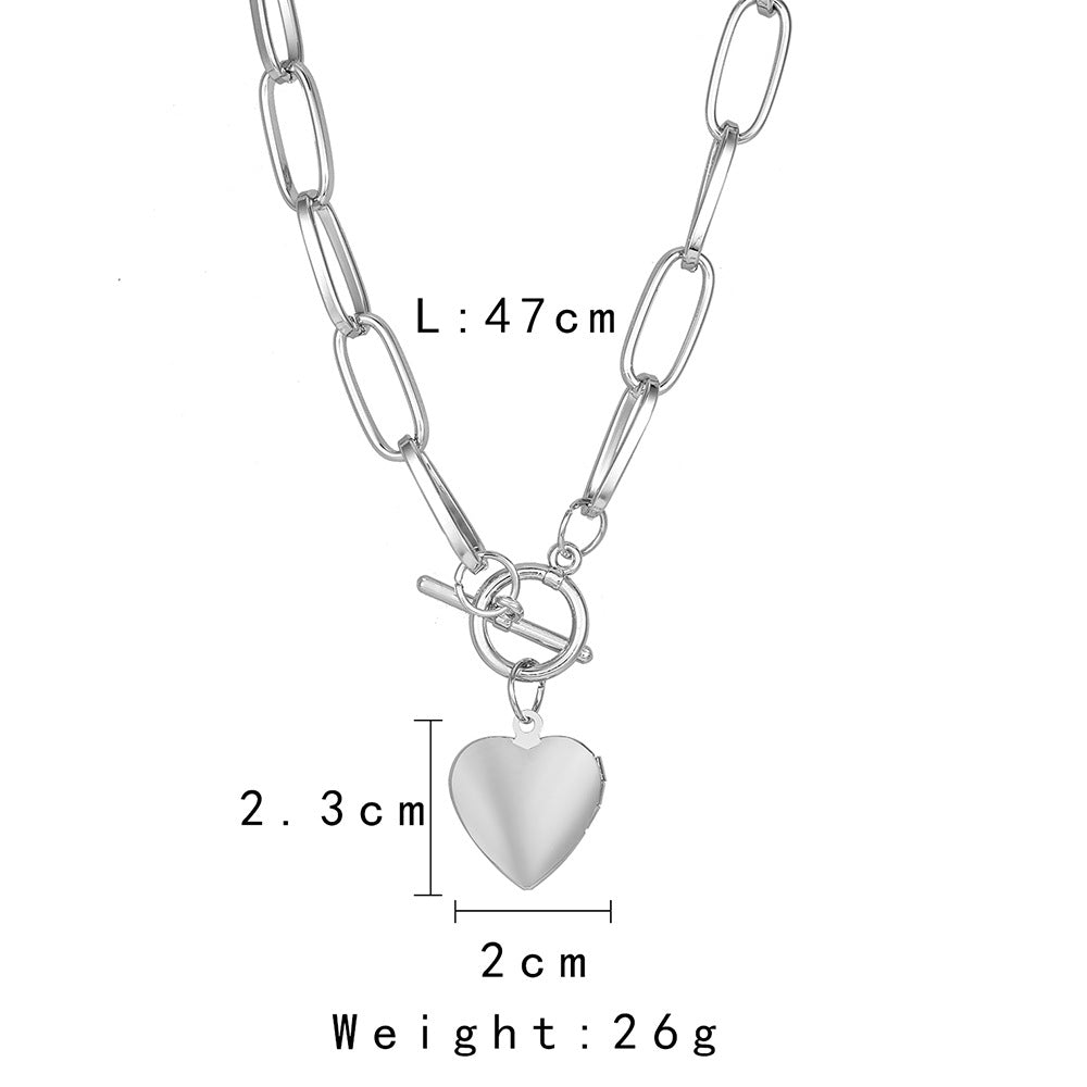 Women's Simple Personalized All-match Metal Heart-shaped Photo Box Necklace