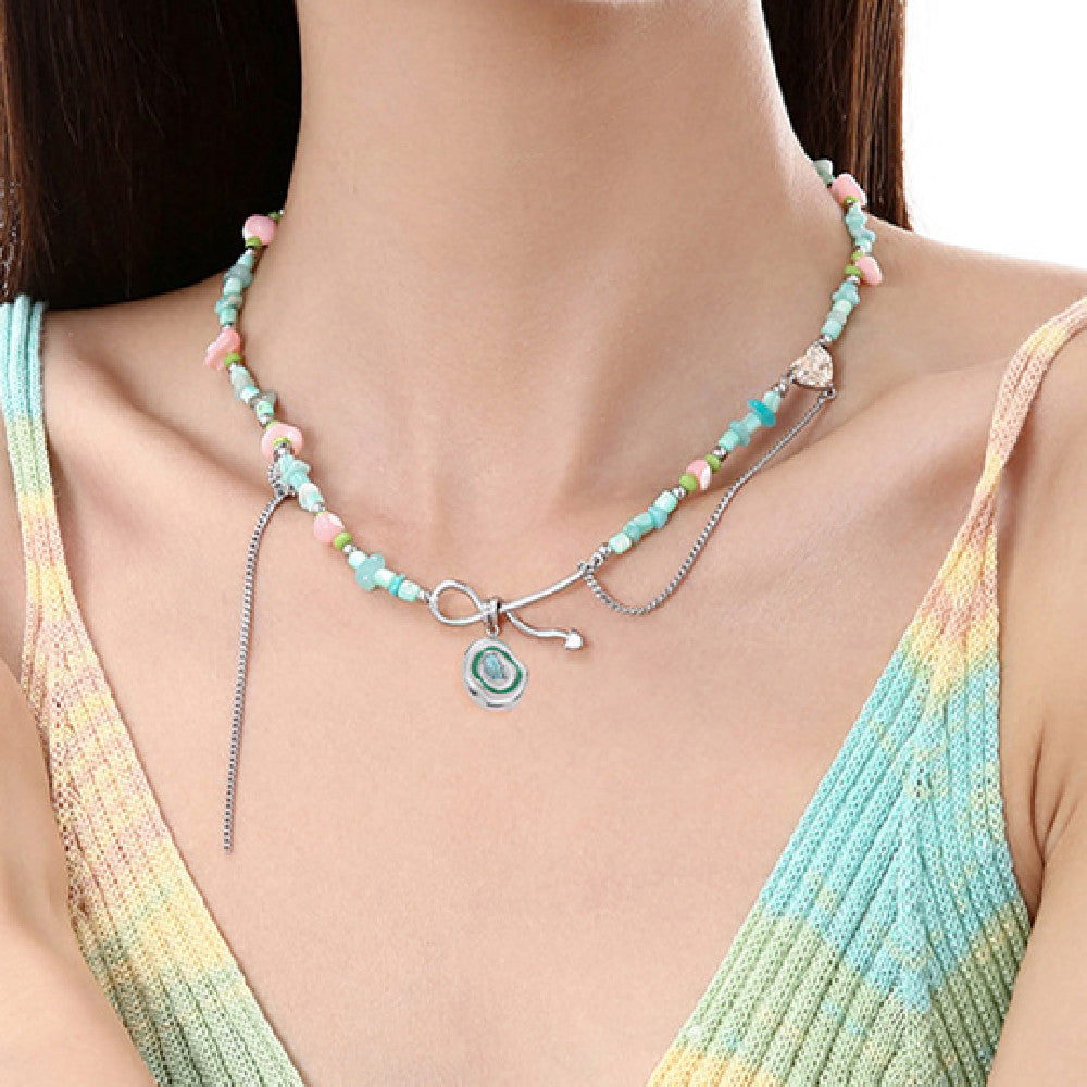 Color Stone Pendant Necklace All-matching Graceful Clavicle Chain