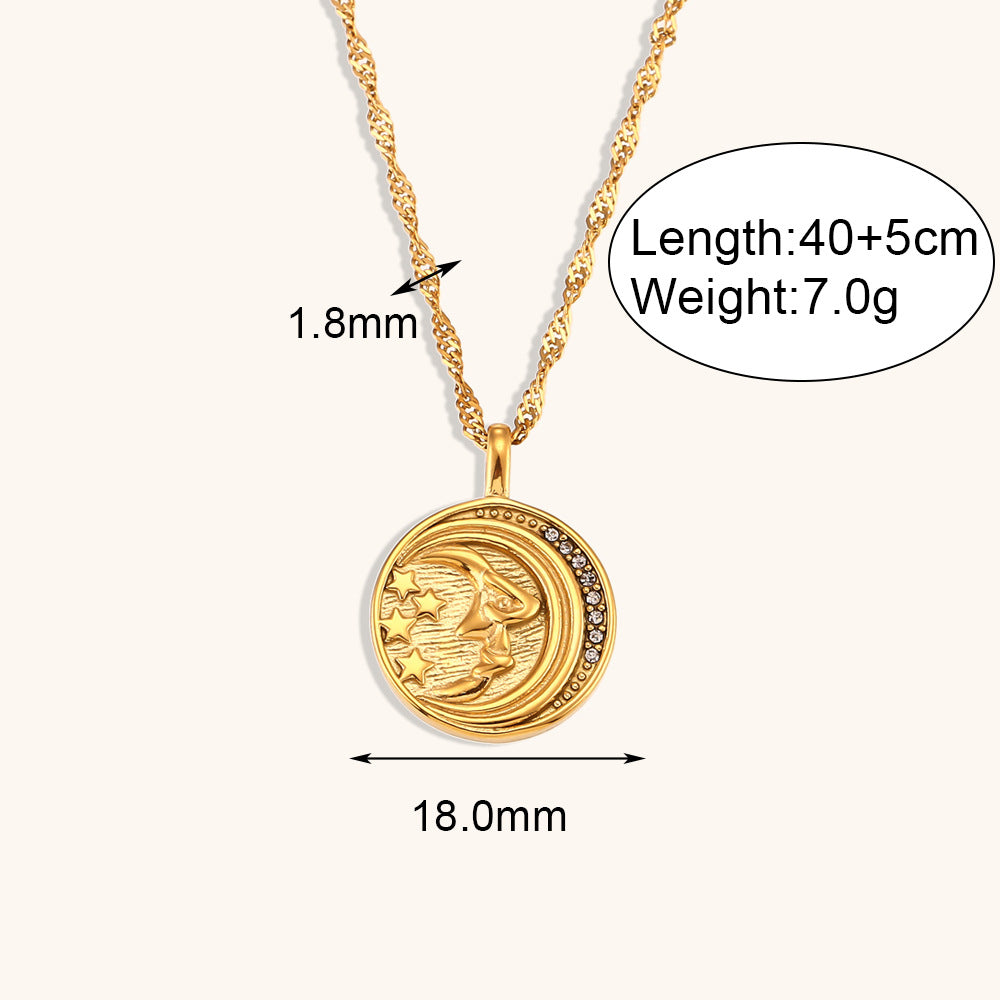 Italian Double-sided Moon Planet Coin Necklace